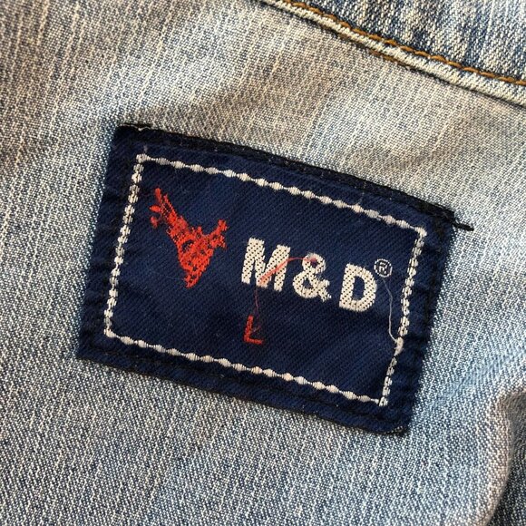 M&D Mens Denim Jacket Vintage Retro Trucker Inside Pocket Cotton Stretch L - Picture 3 of 5